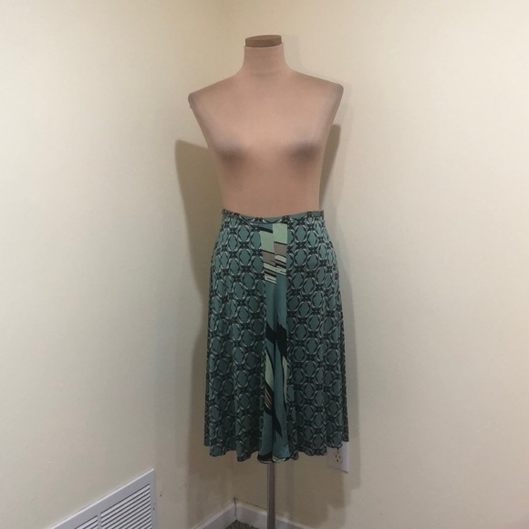 ISSA London Skirt Size US 6 Teal Blue Green Printed Silk A-Line - Picture 2 of 8